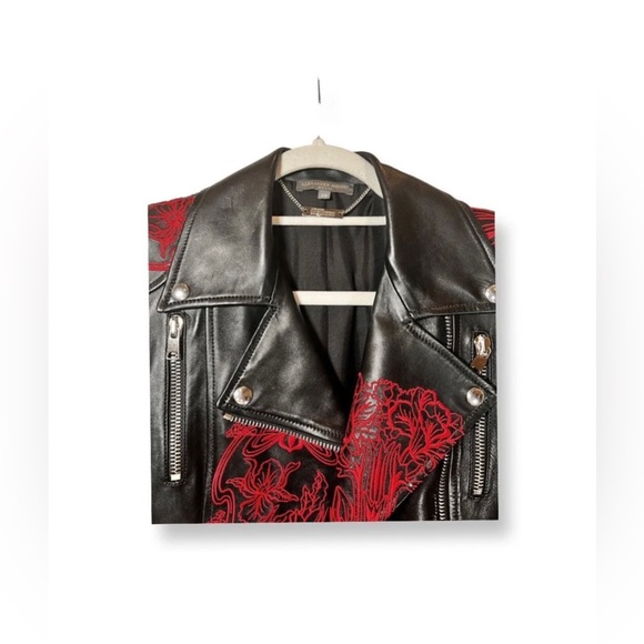 Alexander McQueen Zip Front Embroidered Peplum Leather Moto Jacket, Black, IT38 - Picture 5 of 12